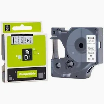 Dymo 45013 D1 Compatible Label Tape – Black on White (12mm x 7m)